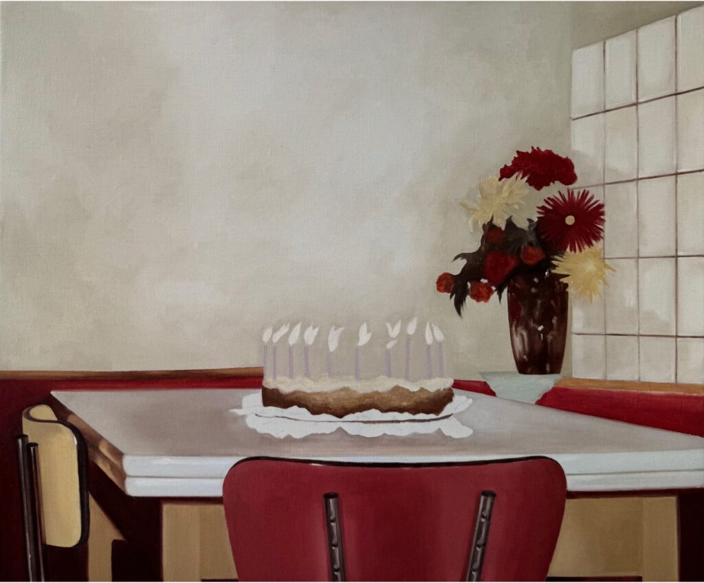 Emily Dauphin, Acht Kerzen, 50 x 60 cm, Öl auf Leinwand, 2026